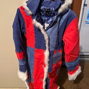 NWT. Children’s Place Colorful Patchwork Coat with Faux Fur Trim